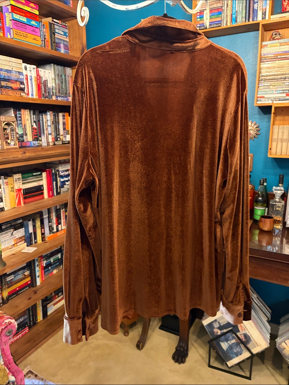 Brown Velvet Button-Up Shirt - Picture 2 of 5